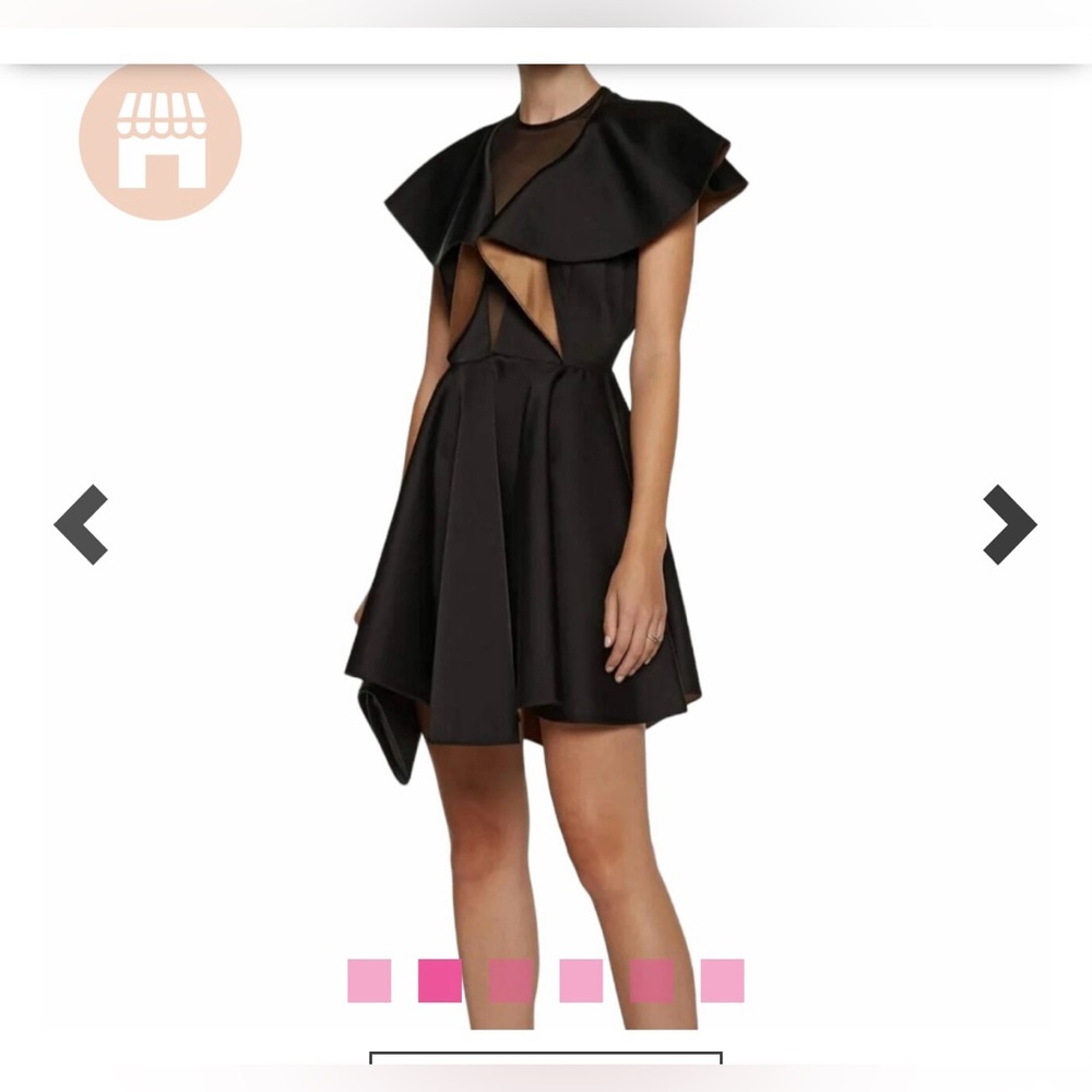 Sandro Paris Ruffle Cocktail Dress - Black Satin - Size S - Picture 10 of 11